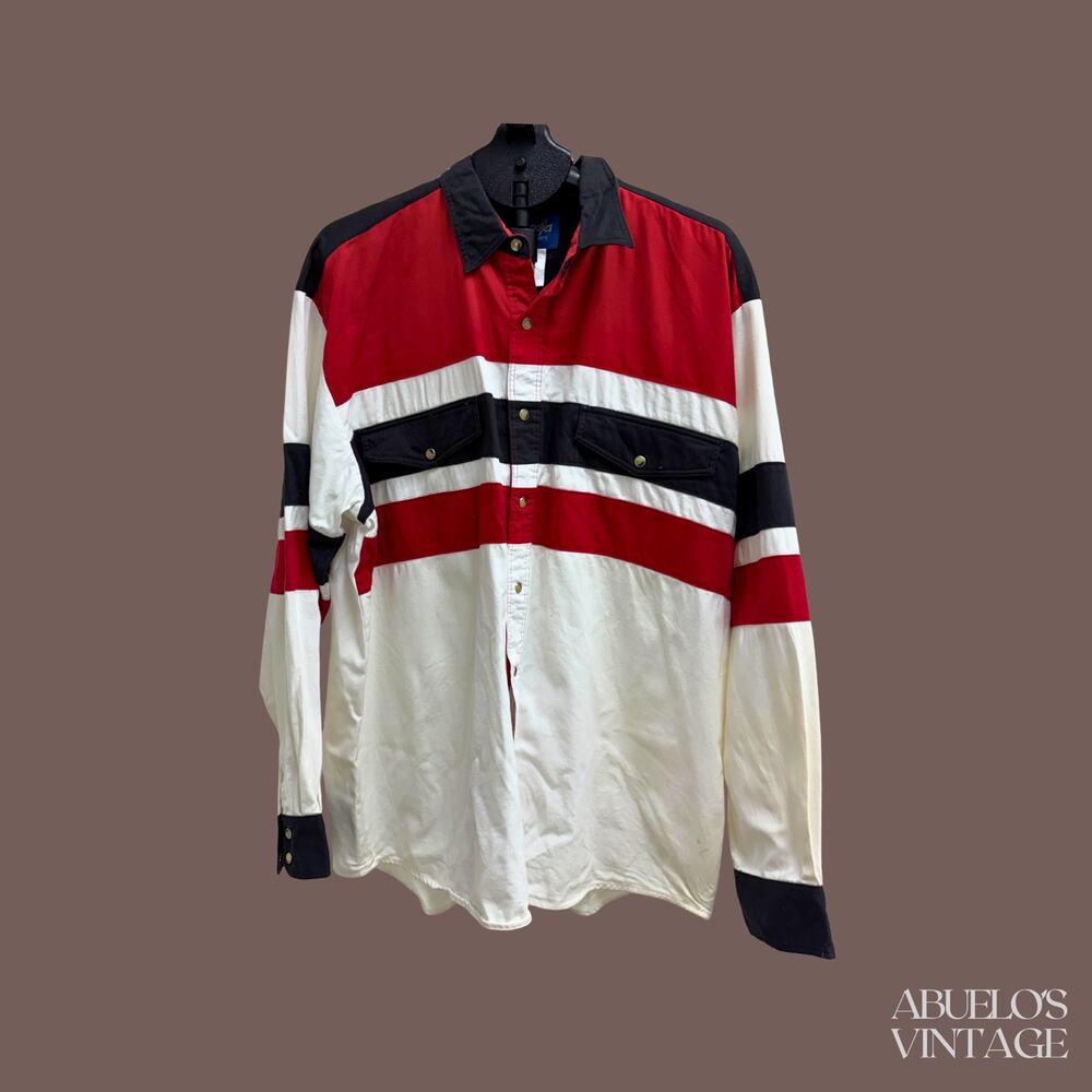 Wrangler Western Shirt | Red Black White Colorblock | Size XL | Vintage Style